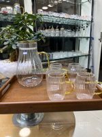 ست پارچ و 6 ليوان پیرکس طرح راه راه