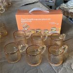 ست 6 عددی شات عسلی راه راه دسته مراریدی - Image 8