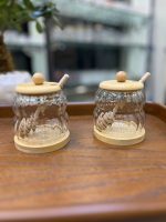 ظرف عسل شیاردار دو طبقه  درب و زیره بامبو