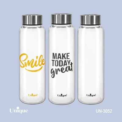 بطری آب شیشه ای با درب استیل 1030 میل یونیک