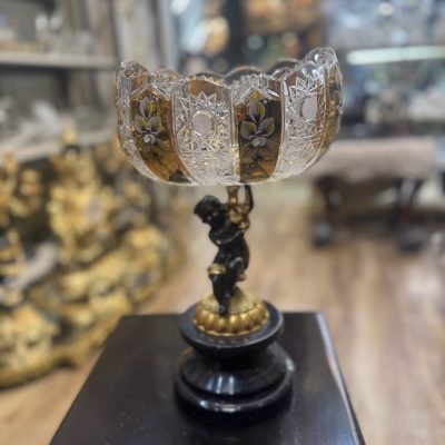 میوه خوری کریستال طلا کوب پایه برنزی