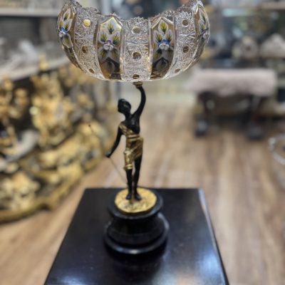 کشکول کریستال طلا کوب پایه برنزی