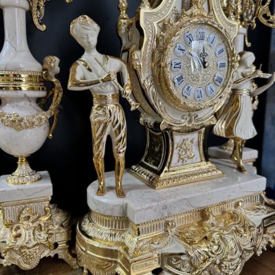 ساعت و شمعدان برنز آبکاری طلا