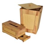 ست سطل و جا دستمال چوبی حصیری یونیک - Image 2