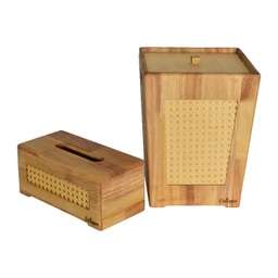 ست سطل و جا دستمال چوبی حصیری یونیک