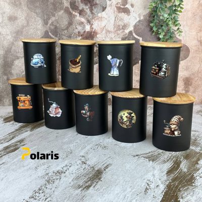 بانکه فلزی قهوه درب چوبی